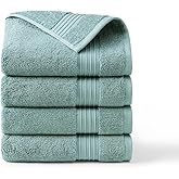 Town & Country Everyday 4-Piece Solid Dobby Border Hand Towel Set, 20x30-Inch, 100% Cotton, Plush & Absorbent 650GSM, Aqua Blue