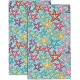 Wotinsi Sea Stars Hand Towels for Bathroom Set of 2 Hand Towels Soft Absorbent Bath Hand Towels for Kitchen Sports Gym Yoga Home Decor 14 x 28 in