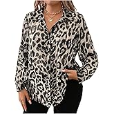 Floerns Women's Plus Size Long Sleeve Cheetah Shirts Leopard Button Down Blouse Top