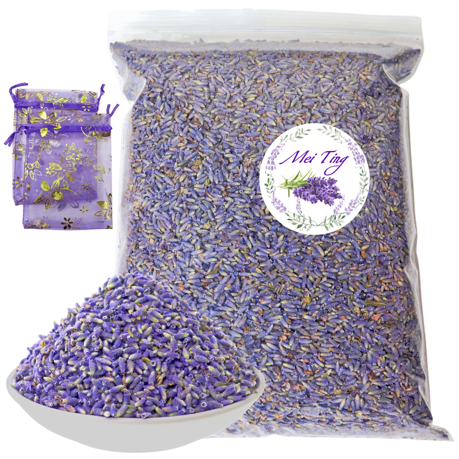 Mei Ting Dried Lavender Buds 100% Natural Dried Lavender Flowers, Suitable for Making Soaps, Candles, Essential Oils, Wardrobe Lavender Fresh Sachets 14oz