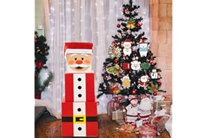 Joy Bang Christmas Gift Boxes with Lids for Presents, Large Santa Claus Stacking Boxes, Christmas Eve Decorative Nesting Boxes, Xmas Stackable Gift Storage Boxes Decorations for Party, Red