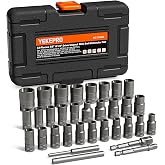 YEKEPRO 33Pcs Bolt Extractor Kit, 3/8" &amp; 1/4'' Drive Slim Type | Bolt Remover Set for Removing Damaged, Frozen, Rusted, Rounded-Off Bolts, Nuts &amp; Screws, Cr-Mo Steel, with Storage Case