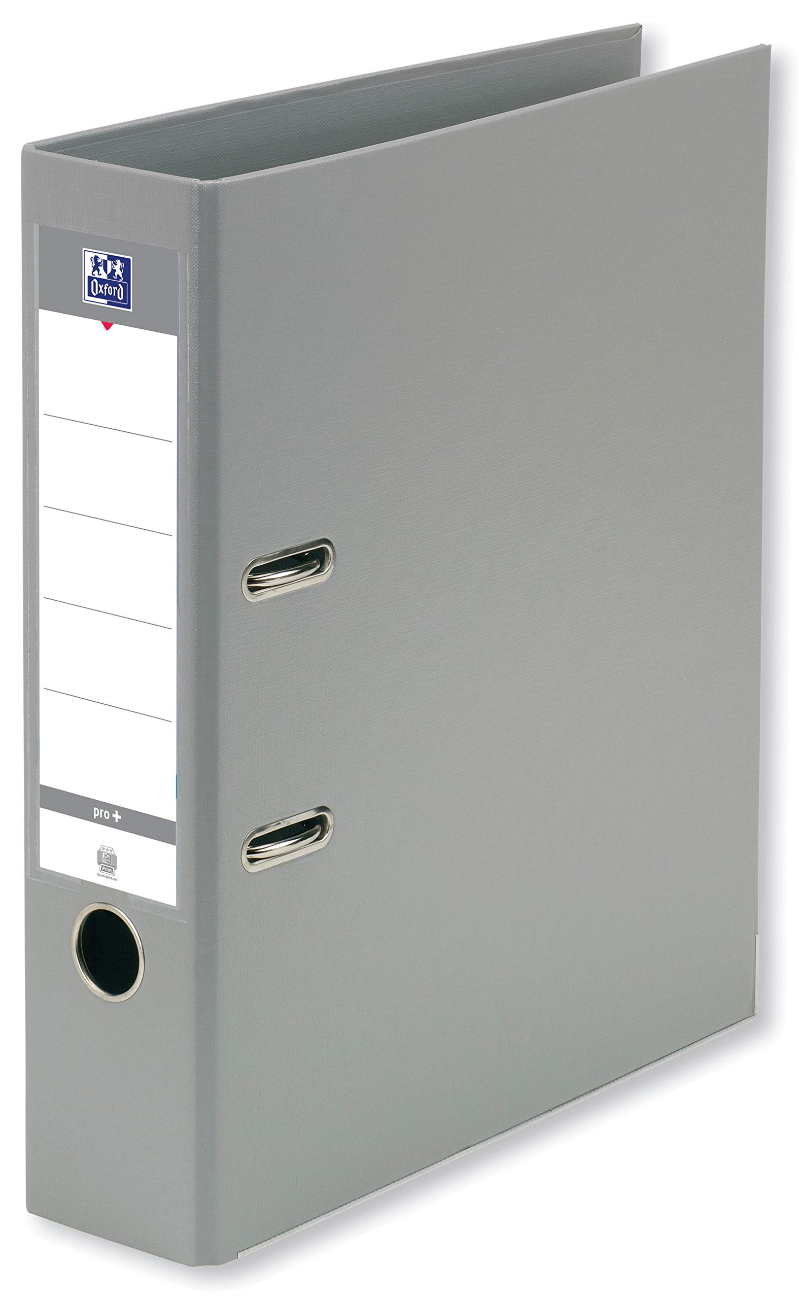 OXFORD Smart Pro+ A4XL Lever Arch File Spine 80 mm 2 Rings Covered Polypropylene Cover Grey, 28.2 x 32 x 8 cm
