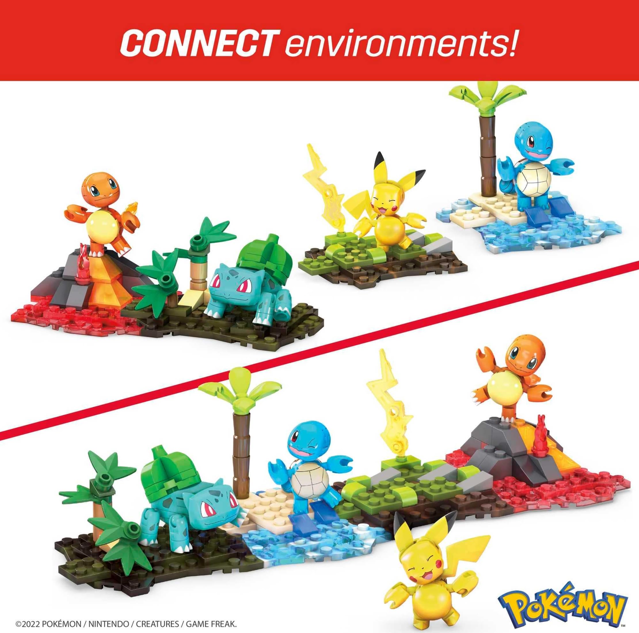 MEGA Pokémon Building Toys Set Kanto Region Team with 130 Pieces, 4 Poseable and Articulated Characters, 2 Inches Tall, for Kids