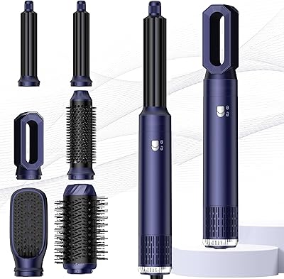 Pro Haarstyler Warmluftbürste Hair Styler Set Hairstyler 6 in 1, Atopskins 6 In 1 Air Styler Set, Föhnbürste Set Mit 30mm Warmluft-Lockenstab| 1000W Haartrockner| Rundbürstenföhn, Geschenk, Blau