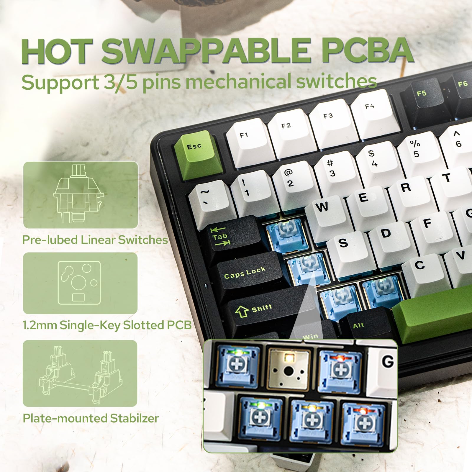 EPOMAKER x Aula F99 Wireless Mechanical Keyboard, Hot Swappable Gasket Custom Gaming Keyboard with Five-Layer Padding, Bluetooth/2.4GHz/USB-C, 8000mAh Battery (Black Green, Whale Sea Switch)