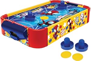 World Tech Toys Marvel Spidey and His Amazing Friends Air Hockey Table for Kids - Wooden Tabletop Game with Puck, Pushers & Air Flow System - Marvel Licensed - Kids 4+