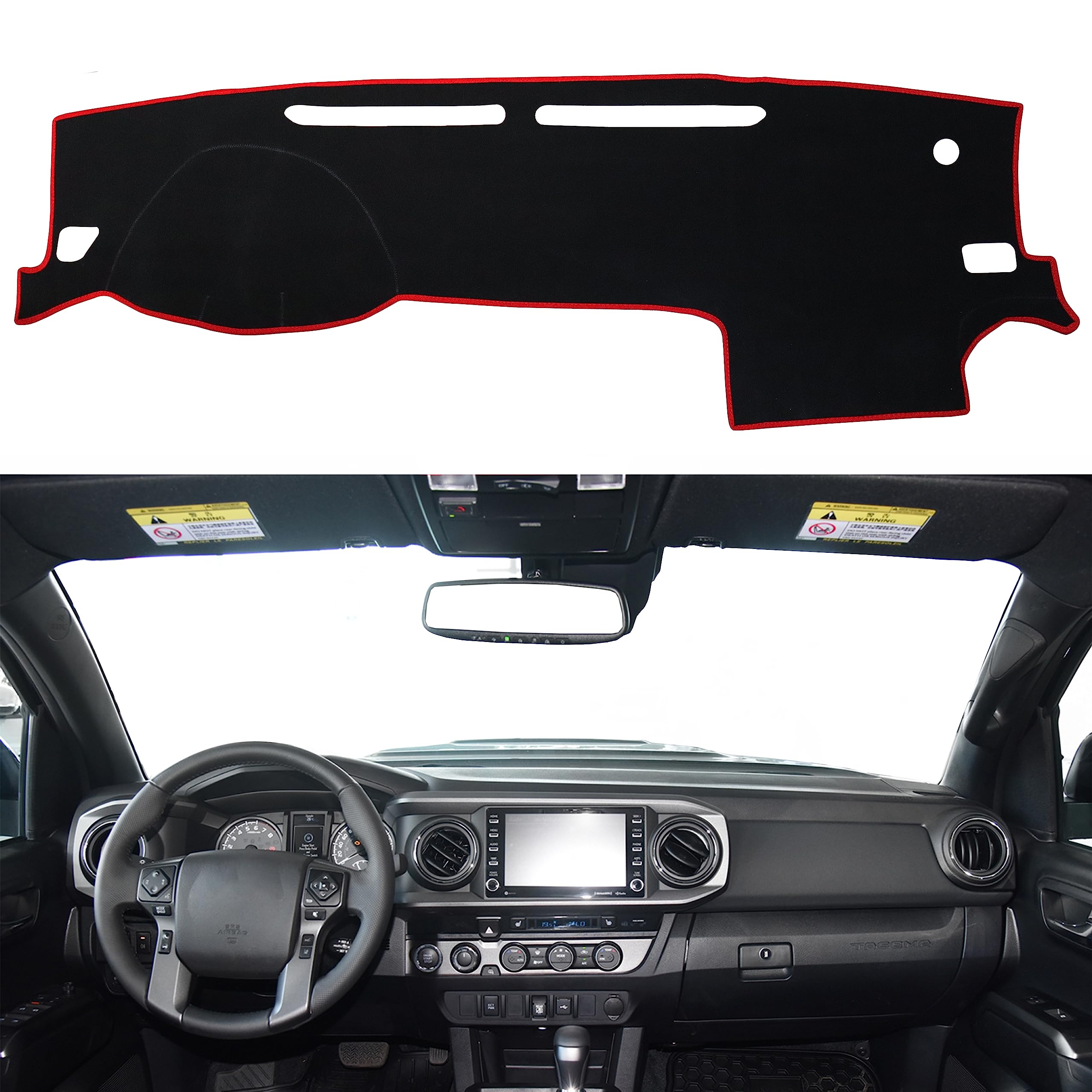 Photo 1 of SENSHINE Dash Cover for Toyota Tacoma Accessories 2016-2022 2023 Dashboard Cover Center Console Dash Mat Carpet Protector Sunshield Cover Custom Fit, Red Trim