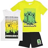 Minecraft Boy's Creeper 3-Piece Set - Graphic Print T-Shirt, Tank Top and Shorts Bundle for Kids