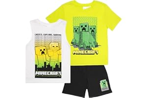 Minecraft Boy's Creeper 3-Piece Set - Graphic Print T-Shirt, Tank Top and Shorts Bundle for Kids