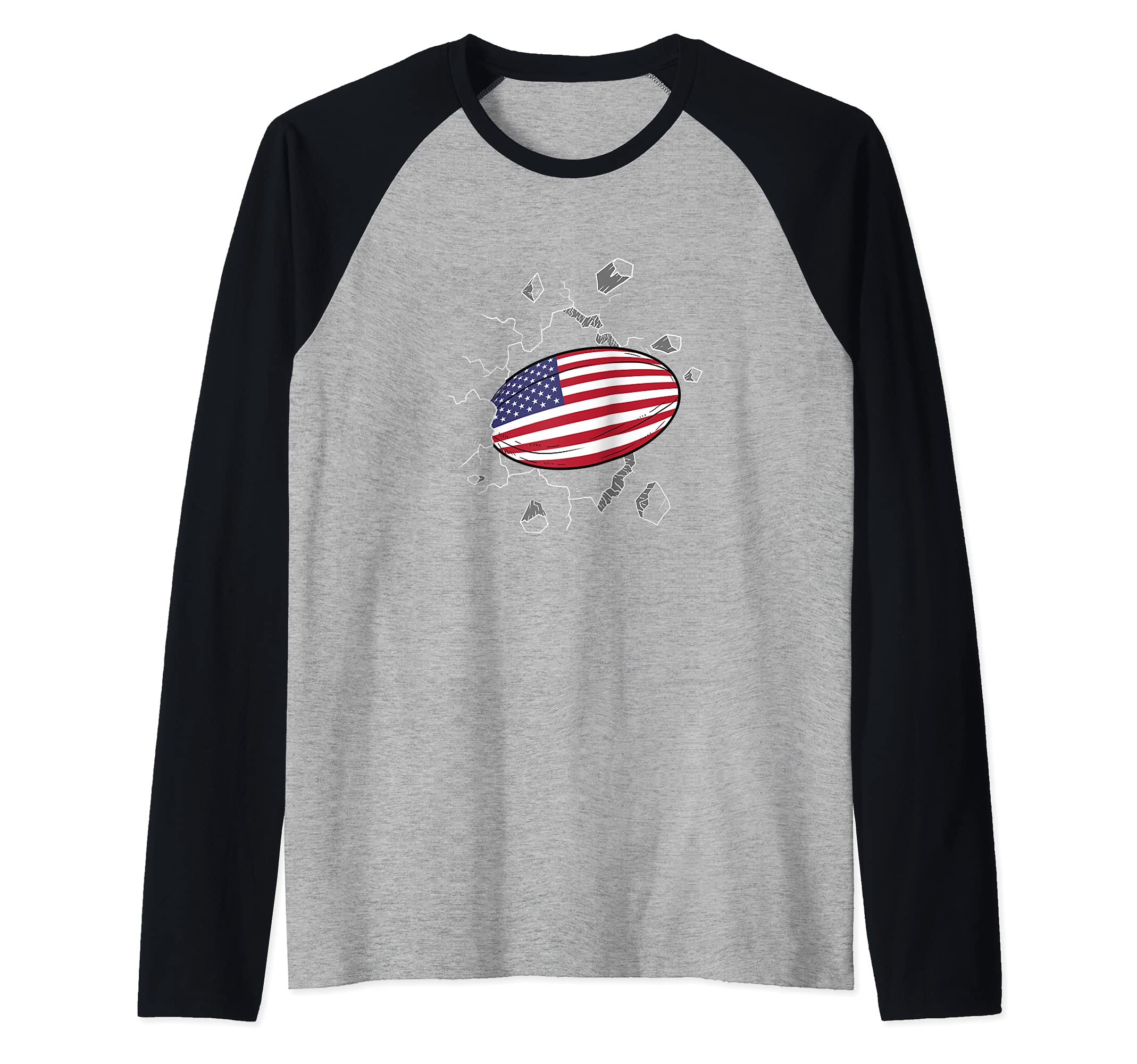 Proud US Rugby Gear America Flag Rugby Ball Sports Raglan Baseball Tee