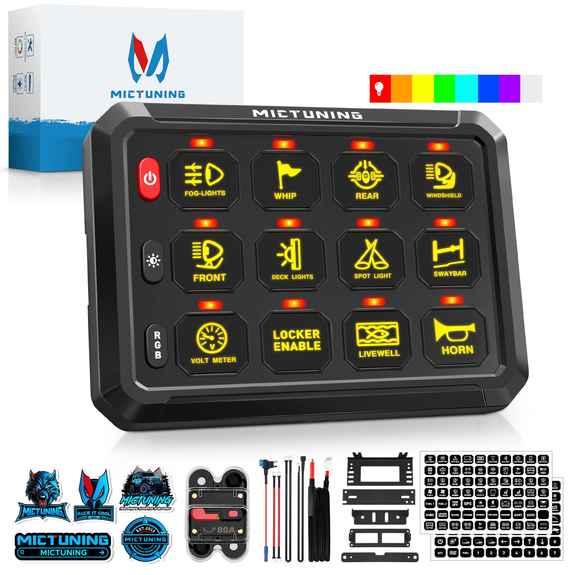 Photo 1 of MICTUNING P1s RGB 5 Inch 12 Gang Switch Panel, High Power 6 Level Brightness Multifunction Toggle Switch Momentary Circuit Control Relay System Box for Truck RV Offroad Marine, w/Silicone Cover