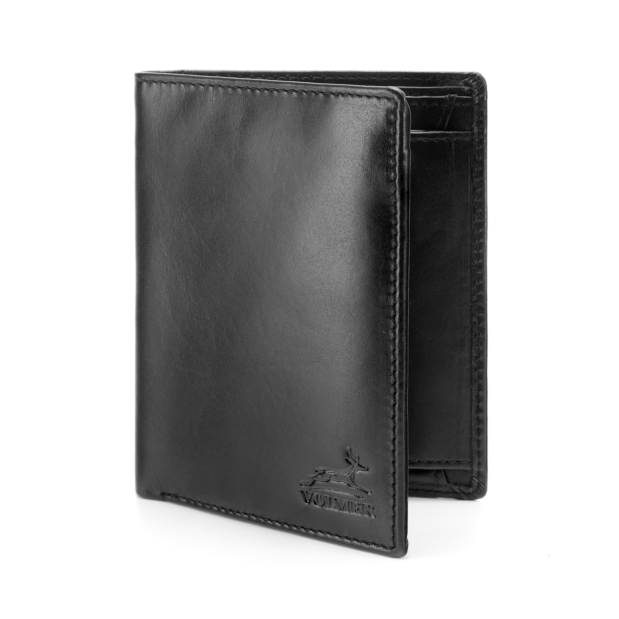 Big Black Leather Wallet Made from Real Leather 13.5 x 10.4 x 1.8 cm RFID Blocking #VO18