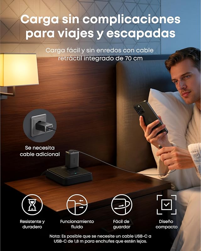 Anker Nano Fast Charge iPhone Charger 35W, Carregador USB c de alta velocidade com 2 portas, Cabo retrátil Anker InstaCord integrado, compatível com iPhone 16 Pro MAX/15/14, iPad, Pixel e muito mais. — foto 3 de 6