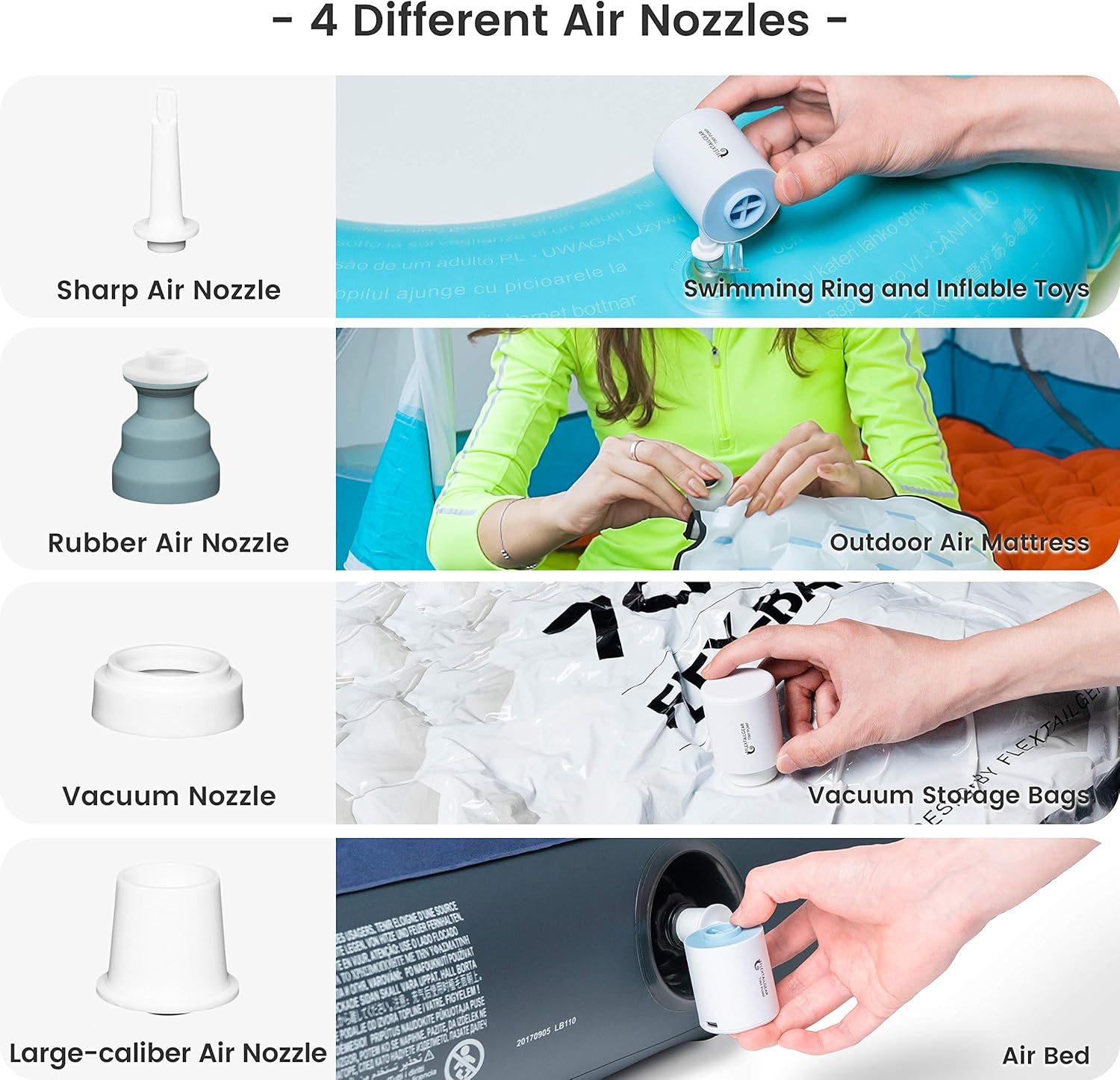 FLEXTAILGEAR Tiny Pump Portable Air Pump Ultra-Mini Air Pump with 1300mAh Battery USB Rechargeable to Inflate Deflate for Pool Floats Air Bed Air Mattress Swimming Ring Vacuum Storage Bags (Grey): Sports & Outdoors