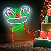 Christmas Decor Sock Neon Sign Lights Red White Led Night Light Acrylic Board USB Plug-in Signs Decorations for Aesthetic Bar Wall Bedroom Decor for Kid Adult Christmas Gifts