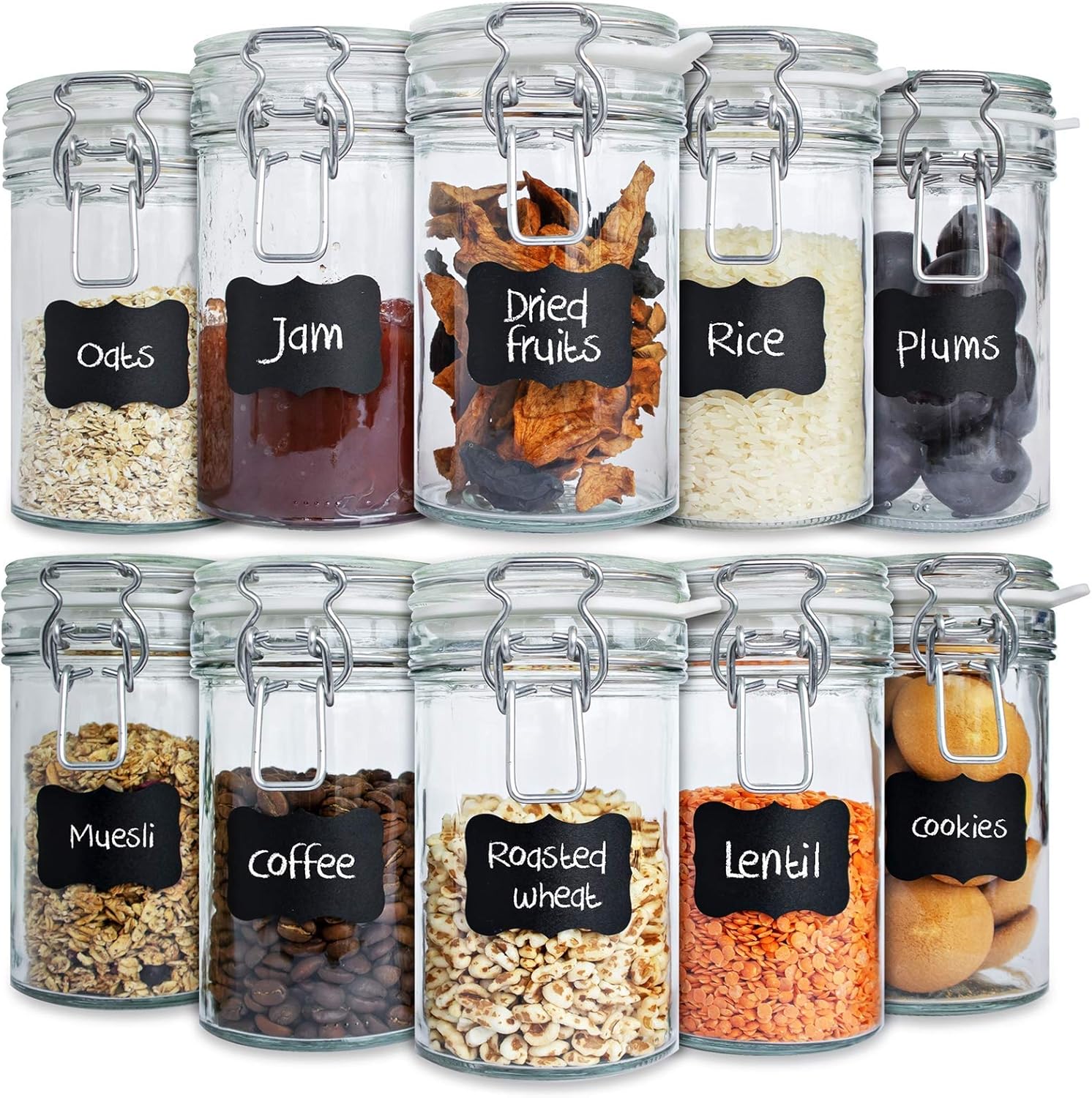 Creative Home 10 x 500ml Glass Jars with Clip Lids Storage Set, Clear, 500ml x 10