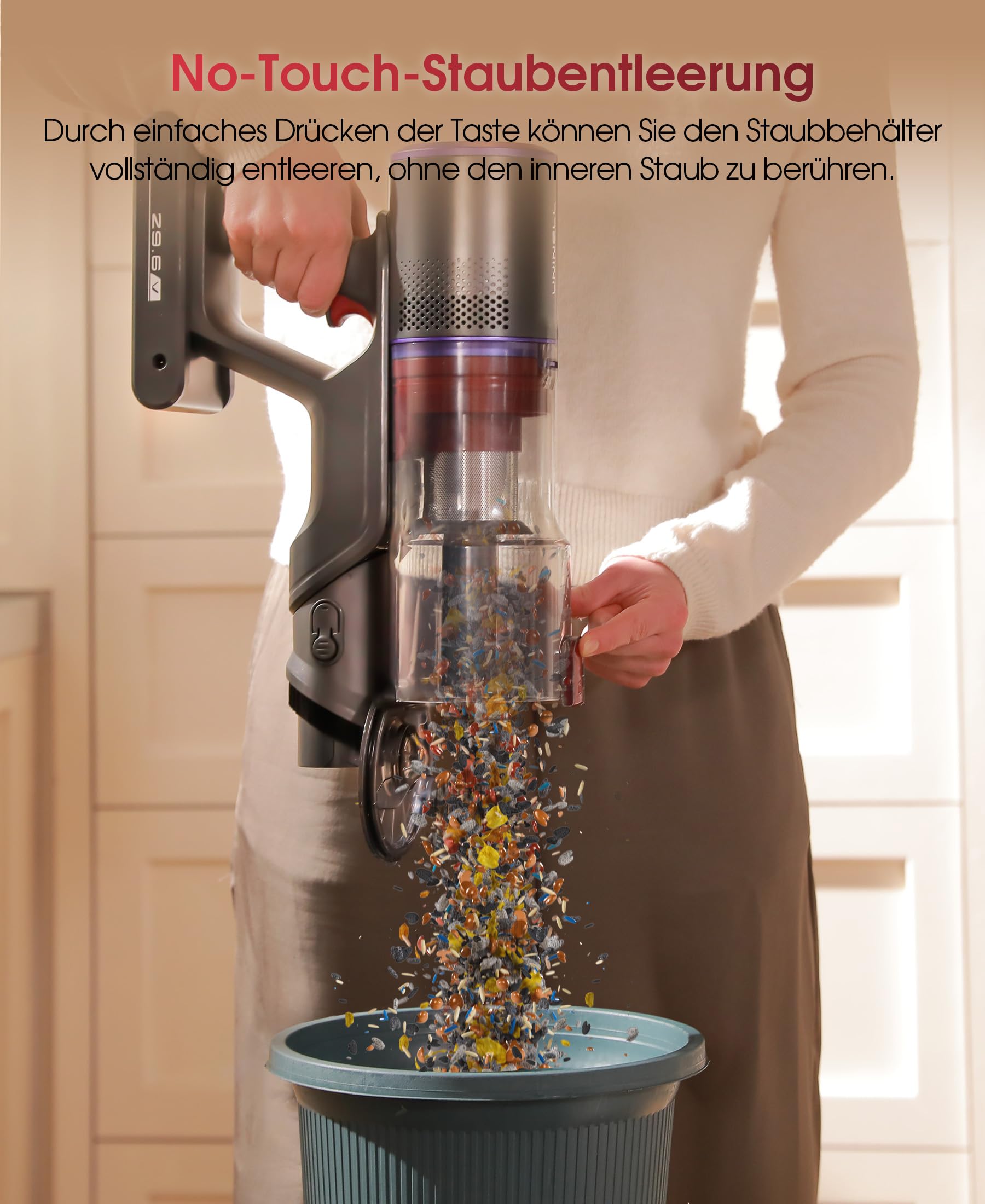 UNINELL HOME Akku Staubsauger 50000Pa/580W/70Min Upgrade, Staubsauger Kabellos Selbstladender mit LED Touchscreen/Anti-Tangle-Bürste, Selbststehend für Hartböden Teppiche Tierhaare 7