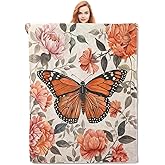 VANZEV Butterfly and Flowers Throw Blanket Gifts, Soft Cozy Fleece Blanket with Monarch Butterfly and Floral Print,Blanket for Couch Bed Sofa, Perfect for Nature Lovers and Home Decor, 50x60 in