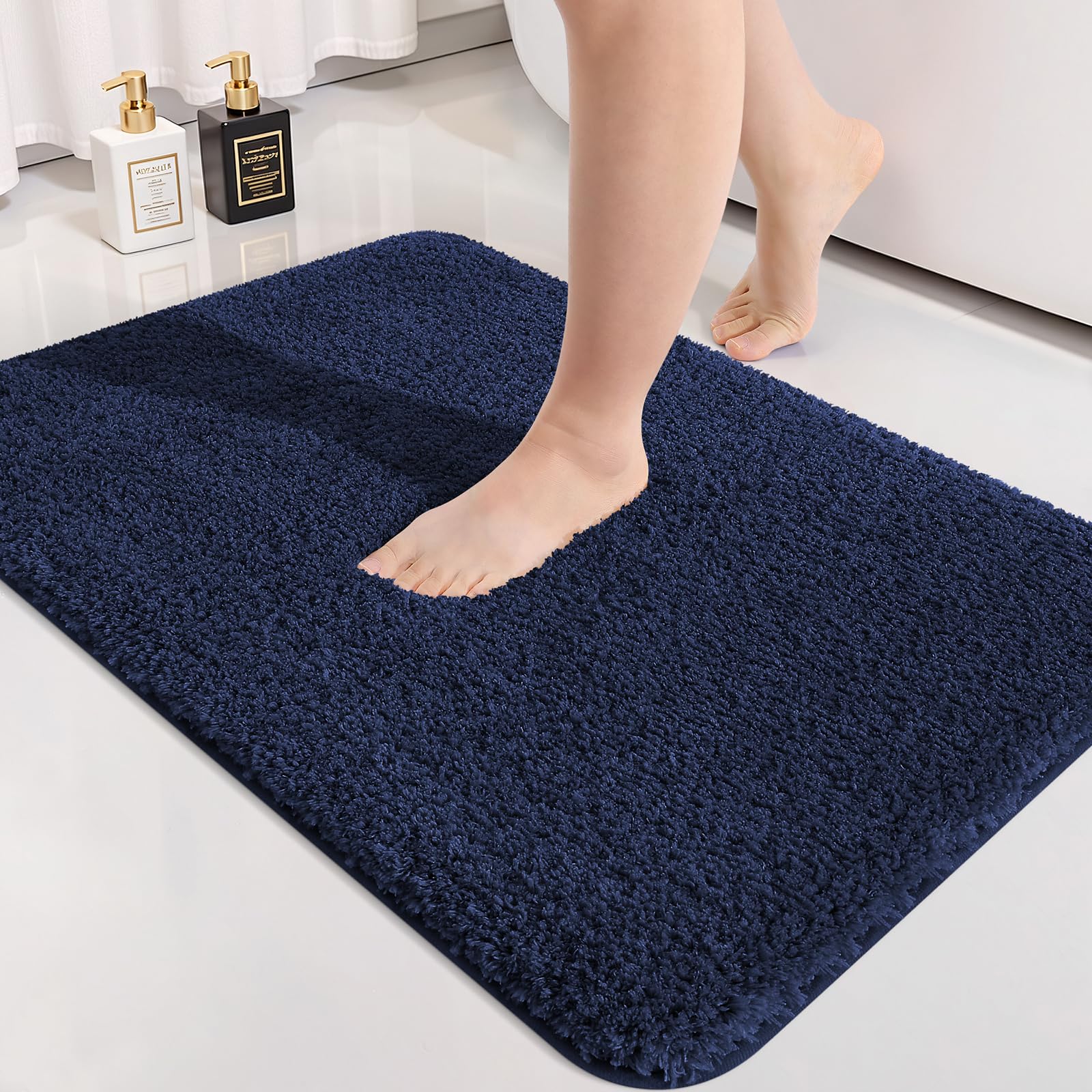 smiry Microfiber Bath Mat 50 x 75 cm, Non-Slip Super Absorbent Bathroom Mat, Extra Soft Machine Wash and Dry, Non-Shedding Bath Mats For Bathroom, Navy Blue
