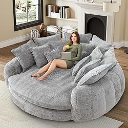 81” Oversized Upholstered Sofa Bed, Round Chaise