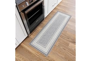 Ottomanson Machine Washable Bordered Design Non-Slip Rubberback 2x5 Traditional Runner Rug for Hallway, Kitchen, Bedroom, Entryway, 20" x 59", Light Gray