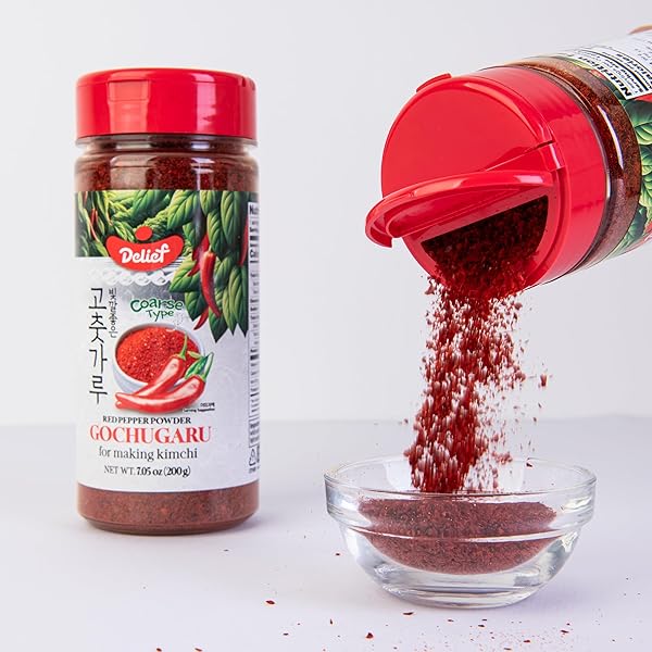 DELIEF RED PEPPER CHILLI POWDER – 100% GOCHUGARU FLAKES, AUTHENTIC MEDIUM GRIND FOR KIMCHI & SPICY DISHES, 7.05OZ (200G) 1 PACK
