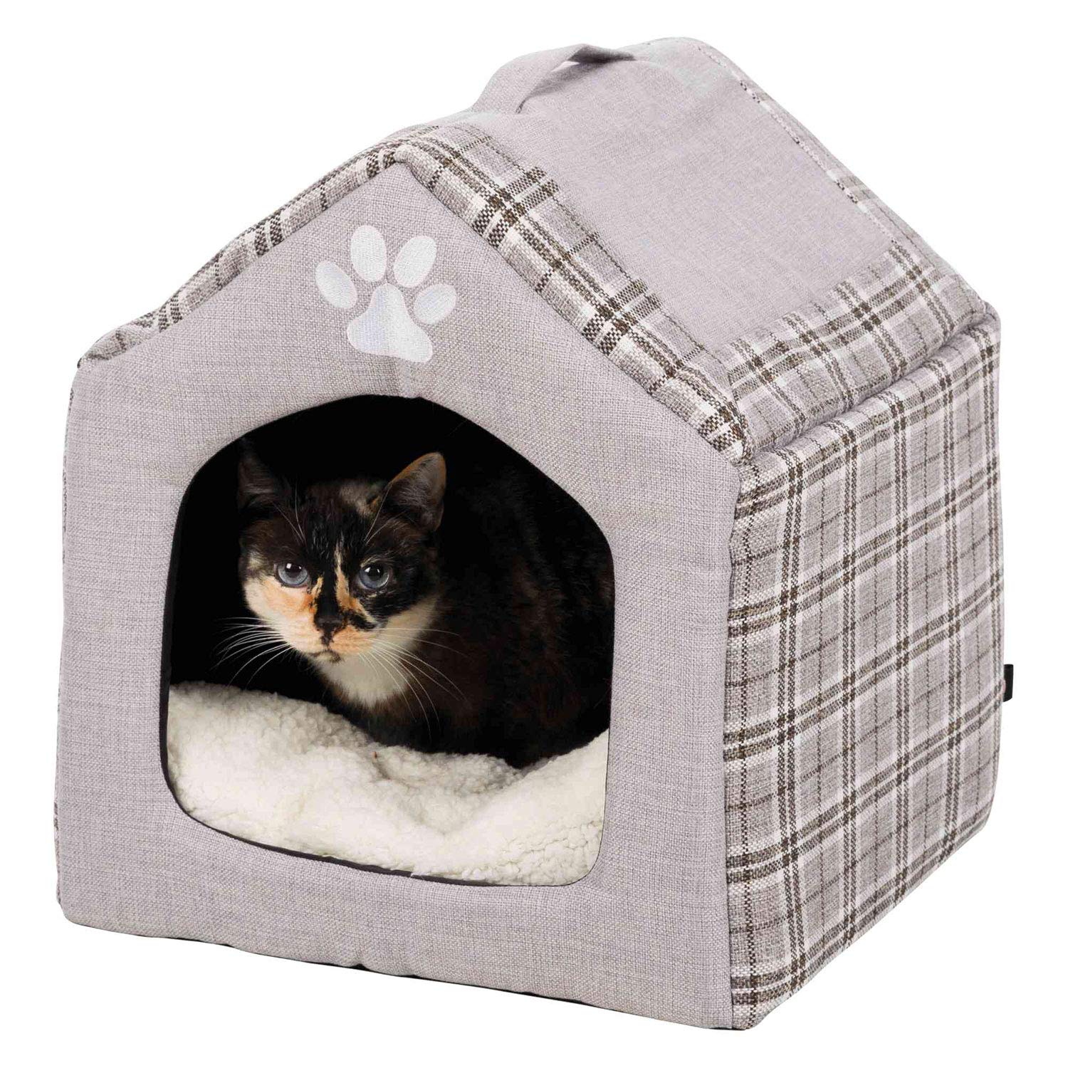 TRIXIE Silas Cuddly Cave, 40 x 45 x 40 cm, Grey/Cream