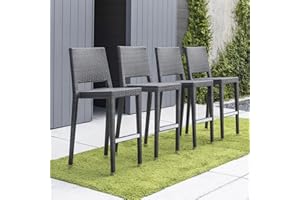 Caelum Modern Patio Bar Stools, 4 Pack, Black Aluminum Frame with Hand-woven Rattan Seat, Comfortable and Durable, Ideal for Restaurants, Bars, and Outdoor Spaces