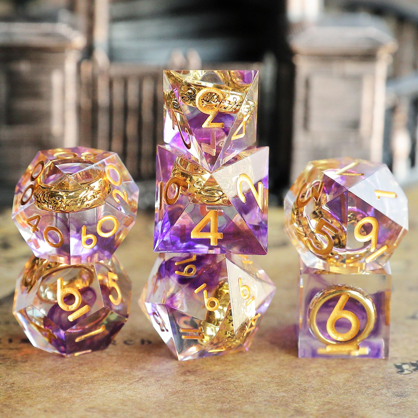 Lord of The Rings DND Dice Set 7pcs D4 D6 D8 D10 D12 D20 D% Polyhedral Handmade Resin D&D Dice for Dungeons and Dragons Pathfinder Roll Playing Table Games RPG MTG Games with Gift Box — image 1