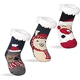 FENELY 3 Pairs Winter Kids Fuzzy Slipper Socks 2-4/4-6/6-8 Girls Boys Thermal Warm Non-Skid,Gifts for Christmas Stocking