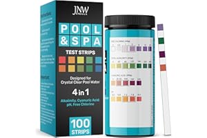 JNW DIRECT JNW Pool Test Strips, 4in1 Quick & Accurate 100 Pool and Spa Test Strips, Pool Water Test Kit - Free Chlorine, pH, Alkalinity, Cyanuric Acid Pool Water Tests, Spa and Hot Tub Test Strips with E-Book