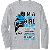 Scorpio Girl Birthday 3 Sides Scorpio Zodiac Sign Messy Bun Long Sleeve T-Shirt