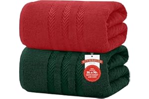 RIVERSIDE Pack of 2 Extra Large Christmas Bath Sheets 35 x 70 Inches - 100% Ring Spun Cotton Hotel Quality Oversized Bath Towels - Super Soft, Highly Absorbent & Quicker to Dry - Red & Hunter Green