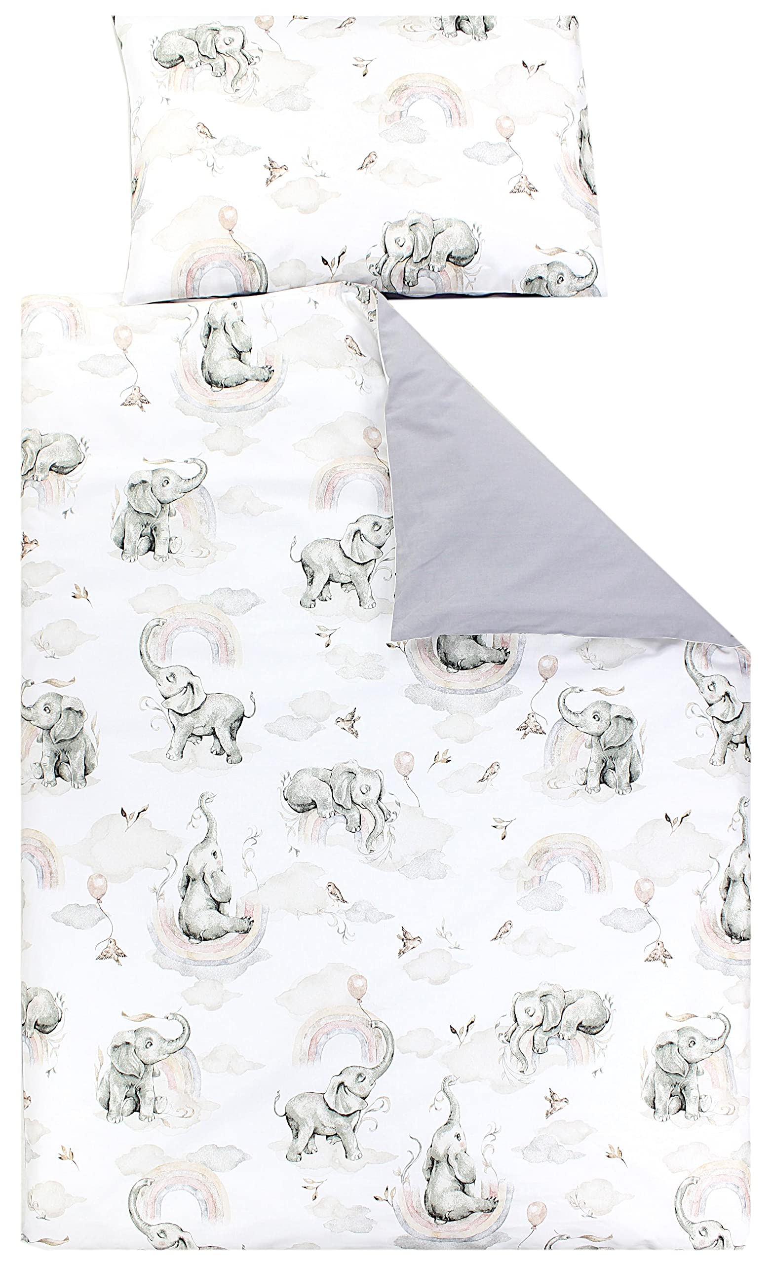 TupTam Children Bedding Set Duvet Cover Pillowcase Two-Sided, Elephants/Rainbow, 135x100 cm