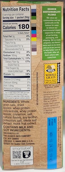 QUAKER PROTEIN INSTANT OATMEAL APPLES & CINNAMON NO ADDED SUGAR