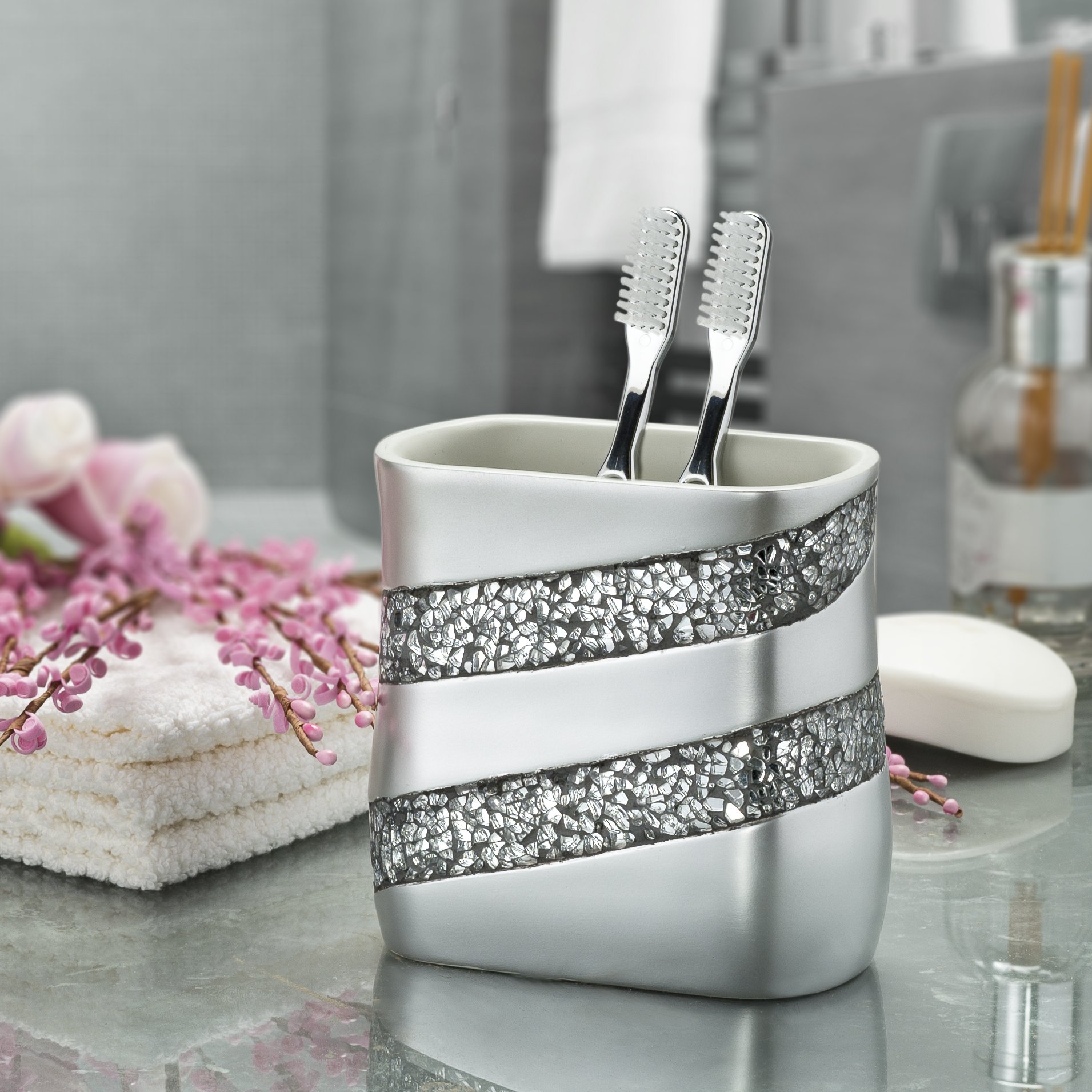 Dwellza Silver Mosaic Bathroom Accessories Set, 6 Piece Bath Set