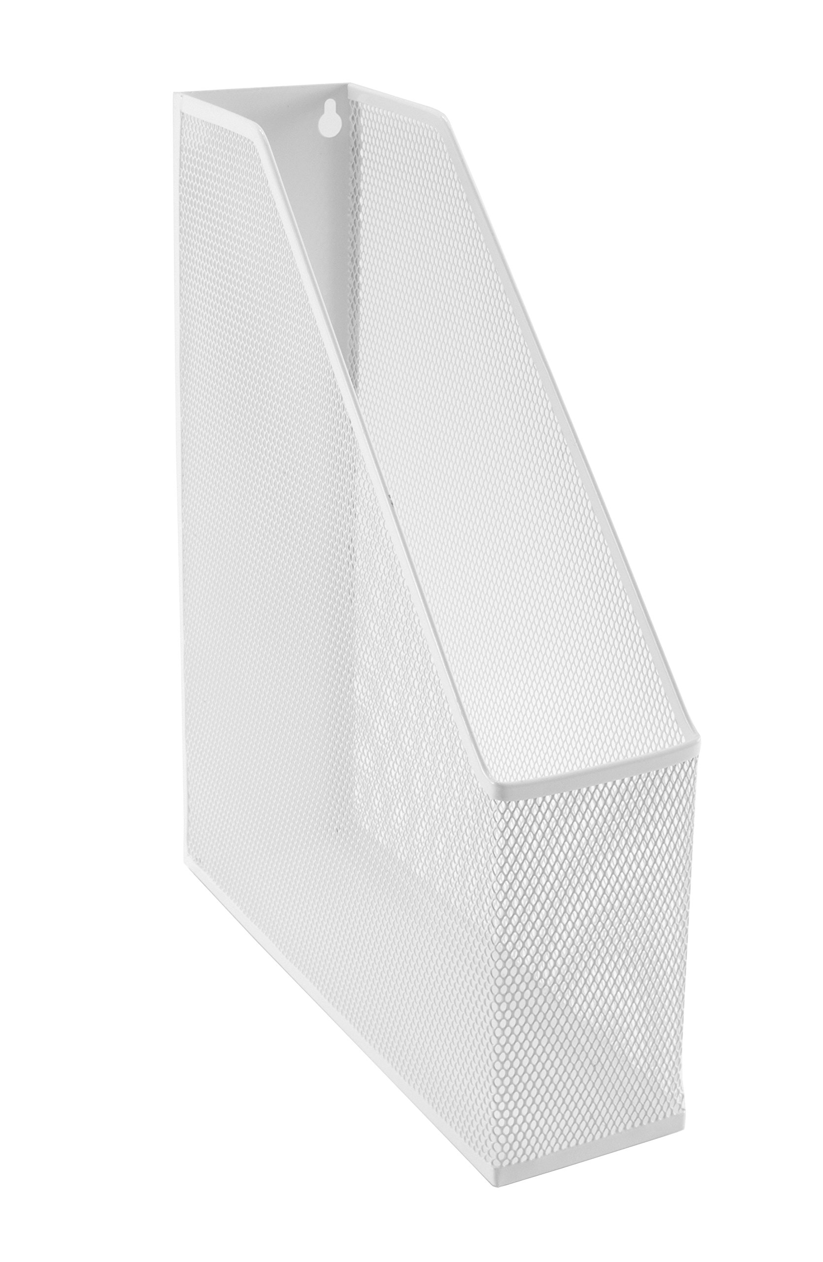 OSCO Wiremesh Magazine Rack, High-Density Steel Wire Mesh Desk File & Magazine Holder with Rubber Feet, Single Section Organiser for Files, Cookery Books, Office Storage, White