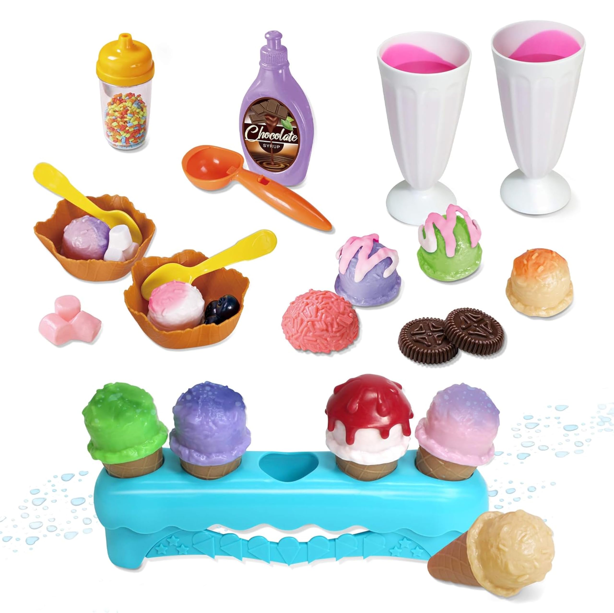 Photo 1 of Kidzlane 34 Piece Ice Cream Play Set - Color Changing Scoops and Toppings - Fun Toddler Pretend Play Toy for Kids - Includes Cones, Cups, and Accessories for Ages 3 and Up