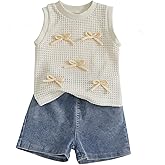 YINGISFITM Toddler Girl Clothes Baby Summer Waffle Knit Tank Top Sleeveless Shirt Jeans Shorts Floral Outfit Girls Clothing