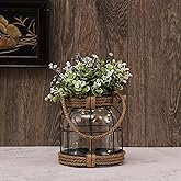 GARSHEON Rustic Glass Vase with Artificial Flowers, Farmhouse Decor with Lights, Vintage Glass Vase with Handles for Home Decor, Floral Arrangement, Wedding, Birthday, Housewarming Gift, (Rustic)