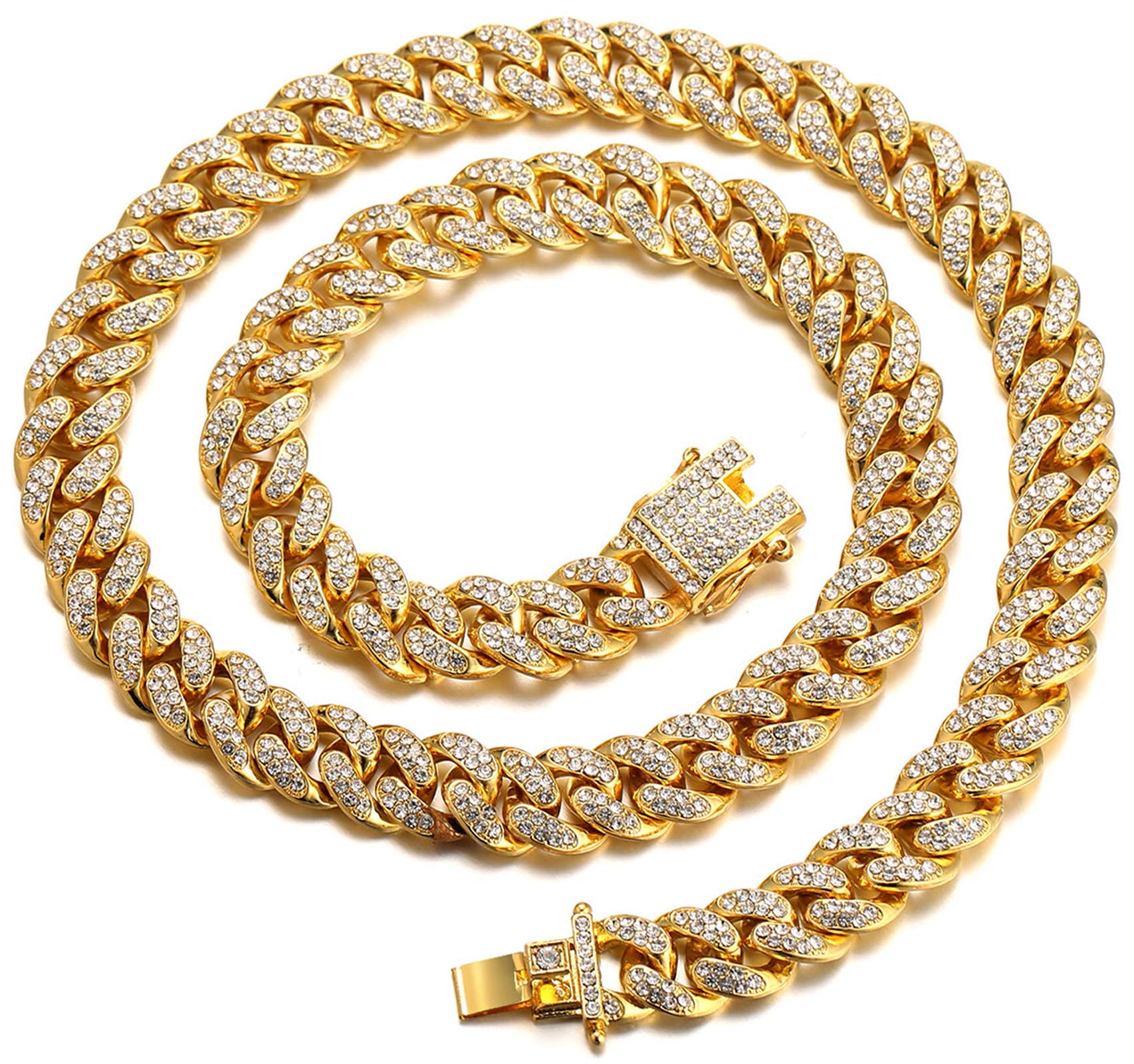 HALUKAKAH Gold Chain for Men,13MM Cuban Link Chain Iced Out Miami 18k Real Gold Plated Choker Necklace 18"(45cm),Full Cz Diamond Cut Prong Set,with Giftbox