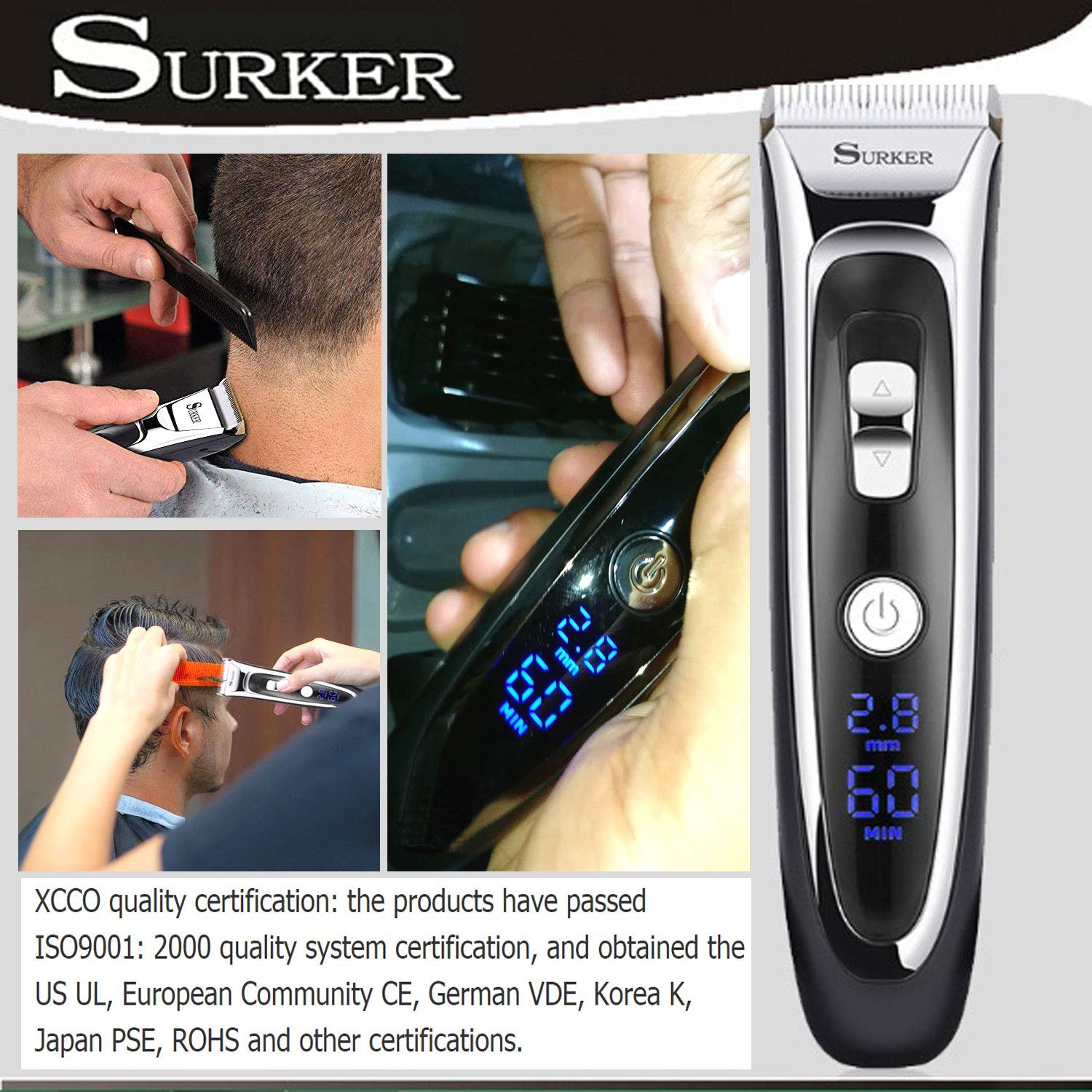 Professional Hair Clipper Cordless Clippers Hair Trimmer Beard Shaver Electric Haircut Kit Ceramic Blade Waterproof Rechargeable Battery LED Display for Men and Family Use with 2 Barber Scissors and 1 Barber Cape Cloth