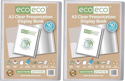 eco-eco A3 50% Recycled 40 Pocket Clear Presentation Display Book Pack of 2