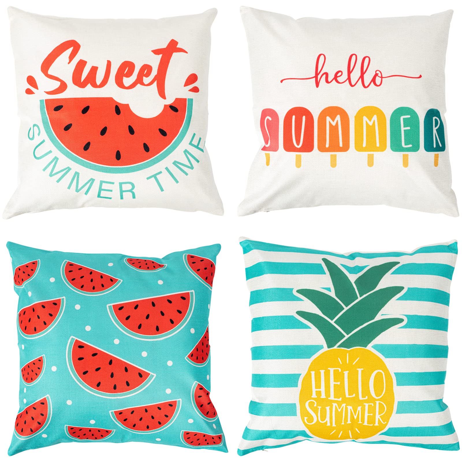 Outdoor Cushion Covers 45 x 45 Set of 4, Garden Summer Cushion Covers 18x18 inch Waterproof Garden Cushions, Boho Patio Furniture Cushions Covers Decorative Pillow Covers for Outside Sofa, Home Decor