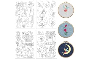 peacoblue Water Soluble Embroidery Patterns for Beginners 4 Sheets with 33pcs Flower Fairy Patterns, Charming Flower Fairy Wash Away Embroidery Pattern Stabilizer for Hand Sewing Lover Women Adults