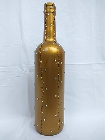 Buy Gold Spray Painted Designer Glass Vase With White Stone Finish