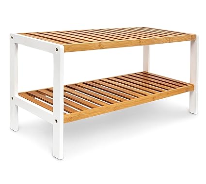 Relaxdays Schuhregal aus Bambus HxBxT: 33 x 70 x 24,5 cm robustes Bambusregal mit 2 Ablagen langlebige Schuhablage Schuhaufbe