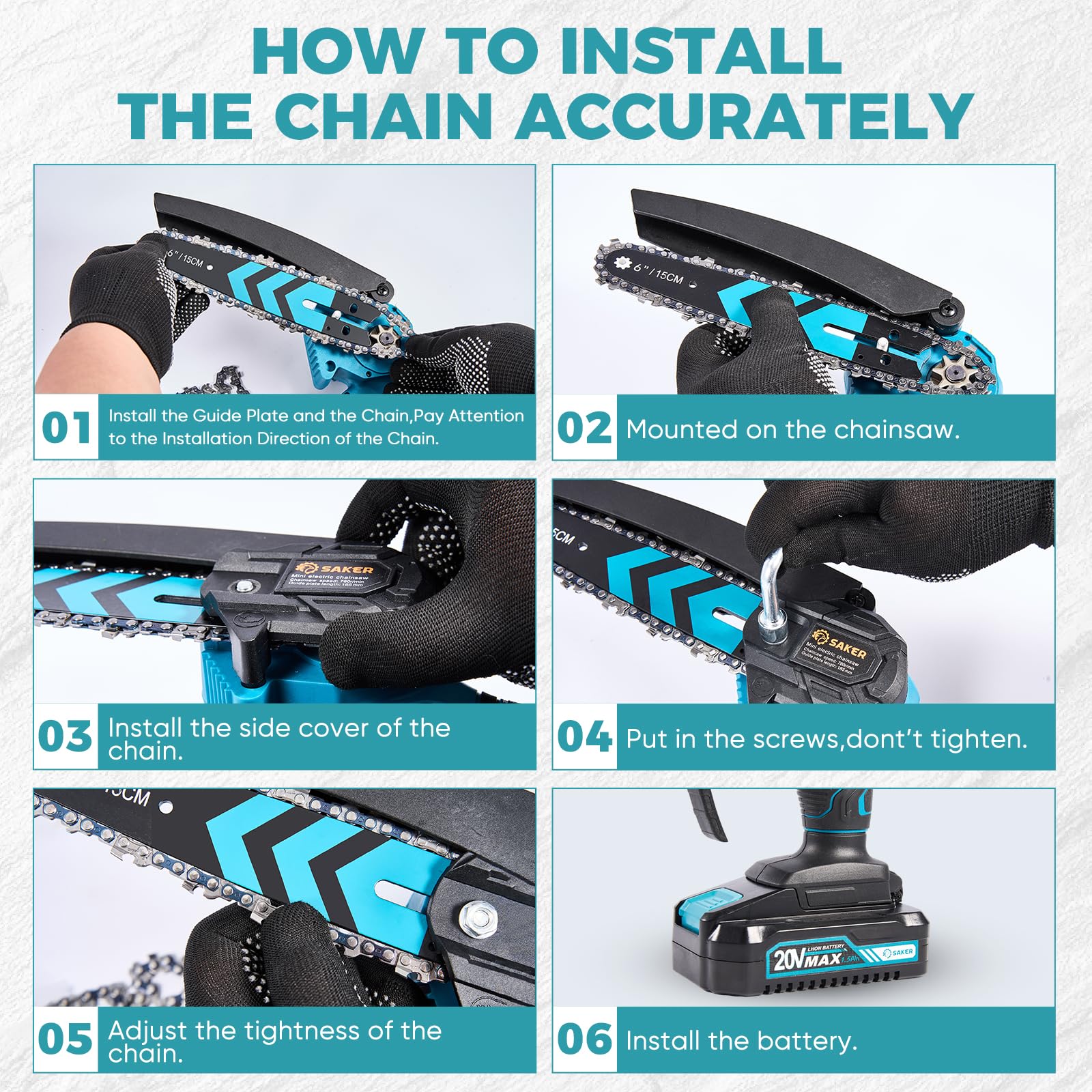 Saker Mini Chainsaw,6 Inch Portable Electric Chainsaw Cordless, Small Handheld Chain saw for Tree Branches,Courtyard, Household and Garden,Christmas Gifts for Men Dad Husband Women