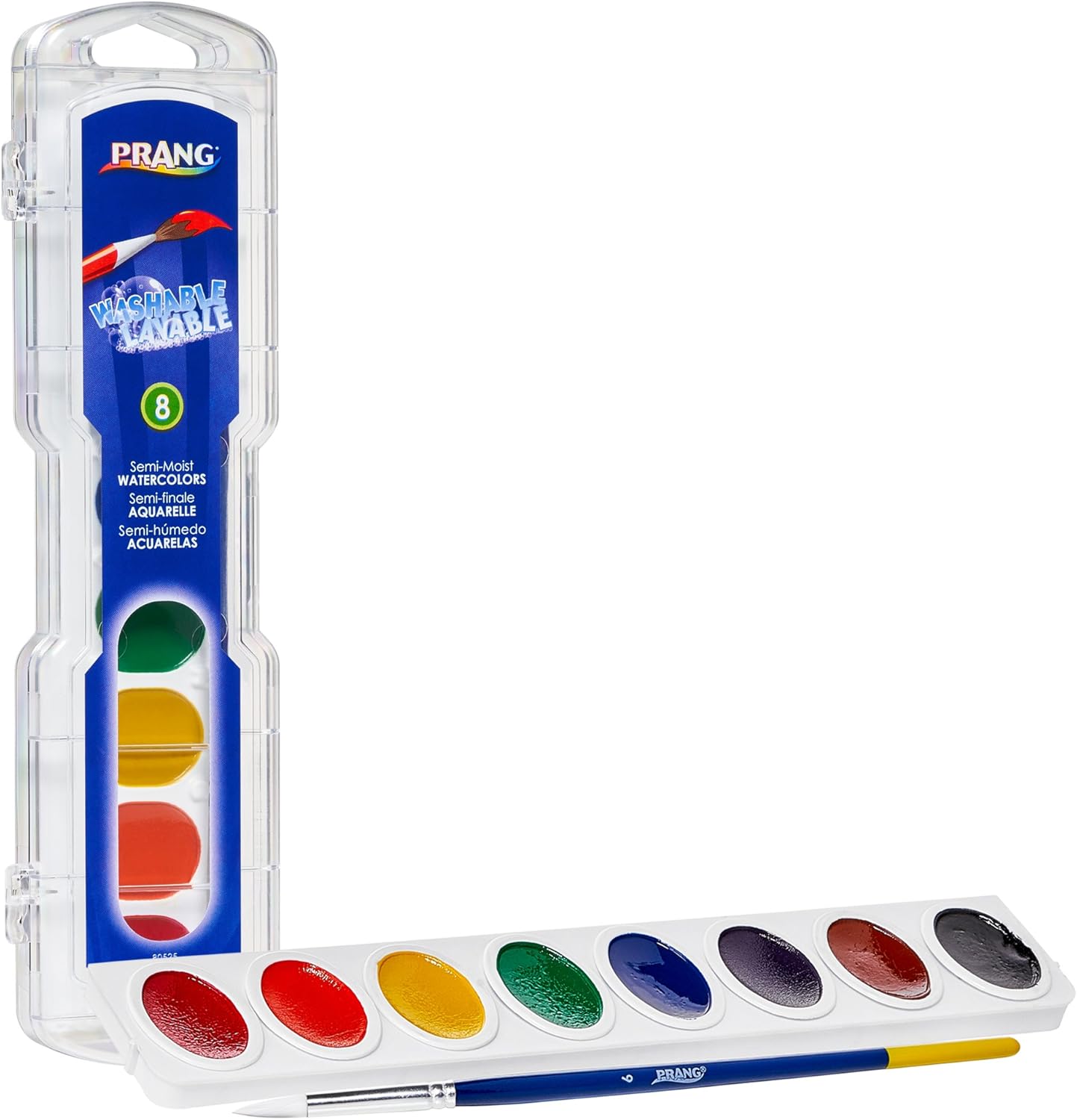 Prang Washable Watercolor Paint Set, 8 Classic Colors with Brush, 1-Pack (80525): Office Products